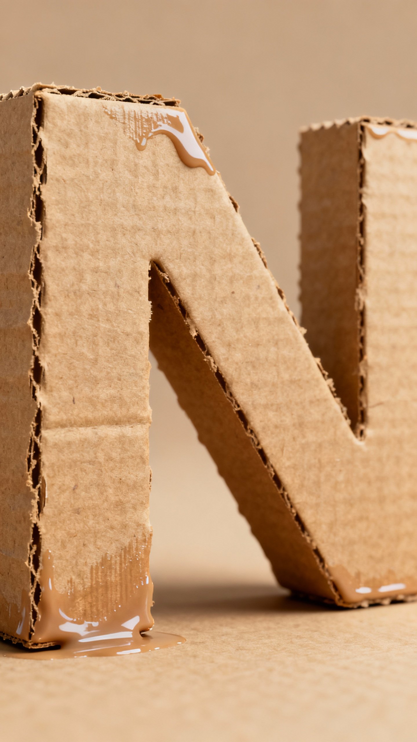 Cardboard 3D letter edges sanded, brushed with watered glue