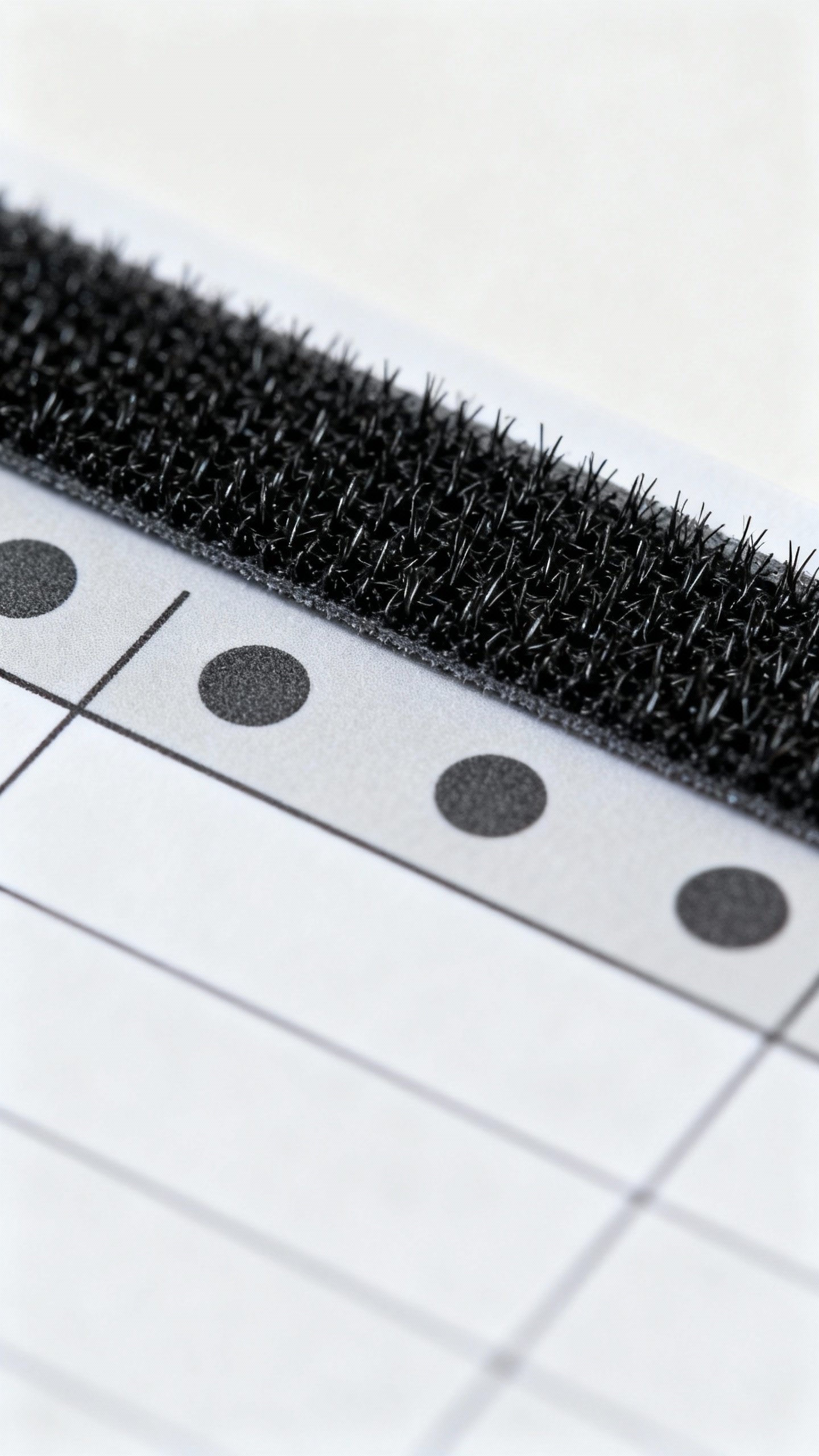 Closeup of Velcro dot strip on laminated schedule cards, matte finish